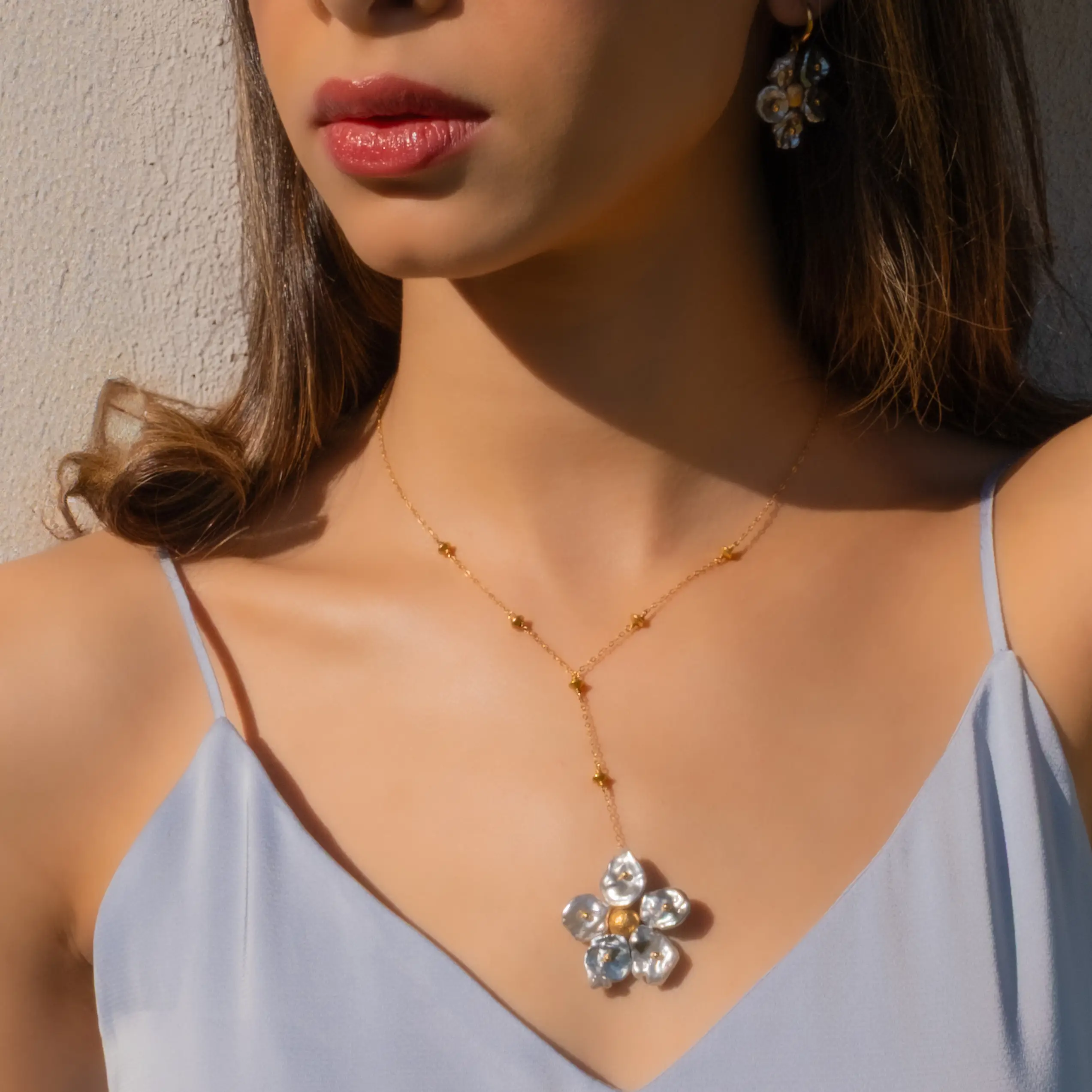 Petals Tahitian Keshi Pearl Flower Necklace in 18K Gold